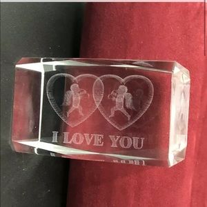 Valentines Day paperweight Crystal Glass 3D Laser Etched Cupids I Love You Cube